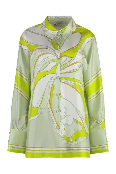 Tory Burch Printed Silk Shirt In Green