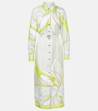 Tory Burch Printed Silk Twill Shirt Dress In Chartreuse Twisty Flower