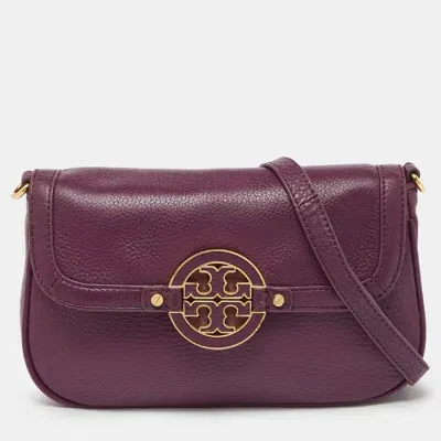 Pre-owned Tory Burch Purple Leather Mini Amanda Crossbody Bag