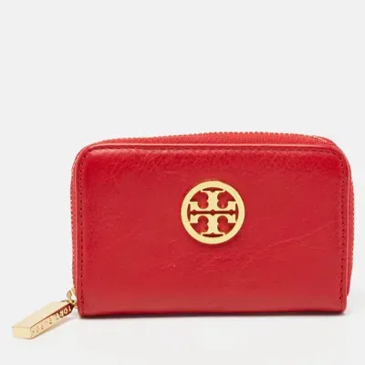 Pre-owned Tory Burch Red Leather Robinson Zip Around Coin Purse