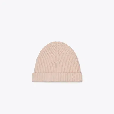 Tory Burch Ribbed Knit Cashmere Beanie In Pink