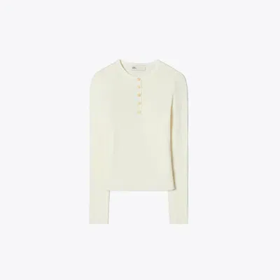 Tory Burch Ribbed Viscose Henley In New Ivory