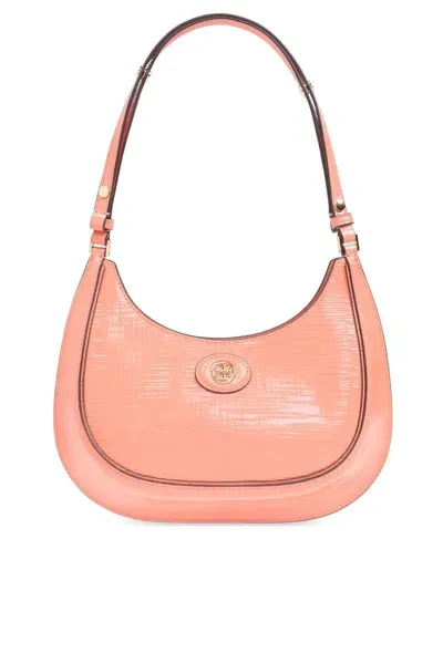 Tory Burch Robinson Crosshatched Convertible Crescent Bag In Pink