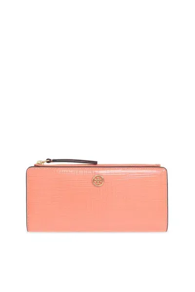 Tory Burch Robinson Crosshatched Zipped Wallet In Pink