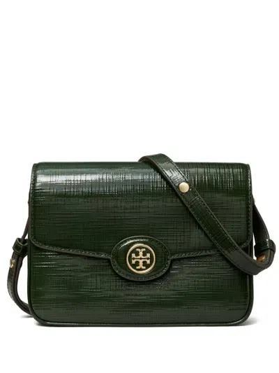 Tory Burch Robinson Leather Shoulder Bag In Dark Evergreen/gold