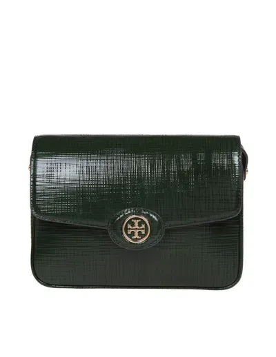 Tory Burch Robinson Shoulder Bag In Embossed Leather In Green