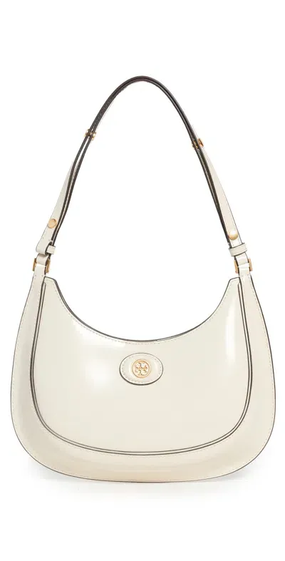 Tory Burch Robinson Spazzolato Convertible Crescent Bag Shea Butter In Neutral