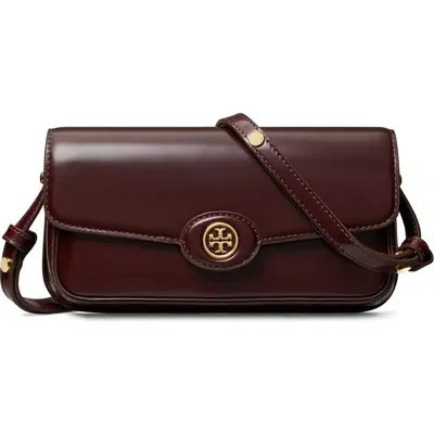 Tory Burch Robinson Spazzolato Leather Shoulder Bag In Tempranillo/gold