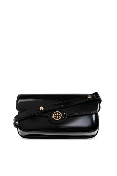 Tory Burch Robinson Spazzolato E/w Shoulder Bag In Black  