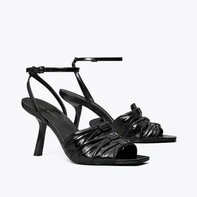 Tory Burch Ruched Heeled Sandal In Perfect Black