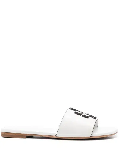 Tory Burch Eleanor Leather Flat Sandals In White