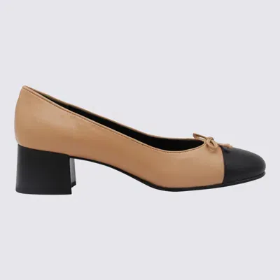 Tory Burch Beige And Black Leather Pumps In Ginger Bread/black