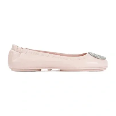 Tory Burch Shell Pink Ovine Leather Minnie Pave Ballerina In Neutrals