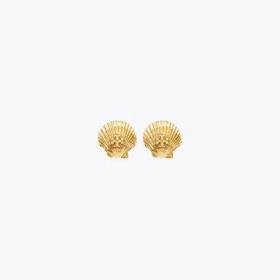 Tory Burch Shell Stud Earring In Rolled Light Brass