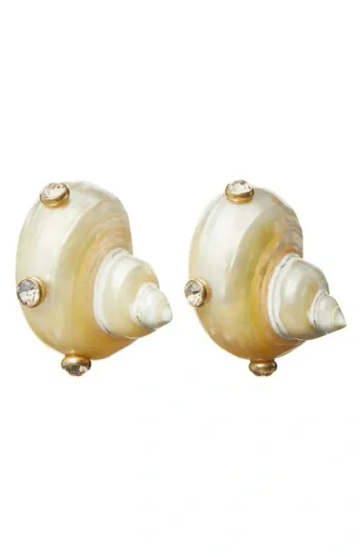 Tory Burch Shell Stud Earrings In Gold/ivory