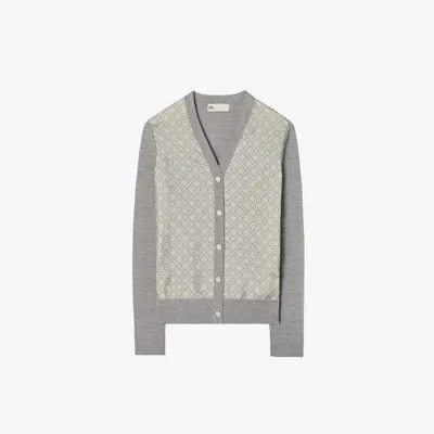 Tory Burch Silk Front Cardigan In Grey