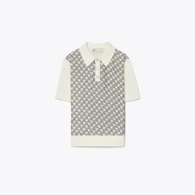 Tory Burch Silk Front Polo In Gray