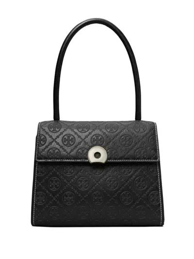 Tory Burch Small Deville T Monogram Leather Tote Bag In Black