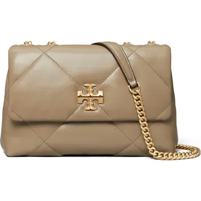 Tory Burch Small Kira Diamond Quilted Convertible Leather Shoulder Bag In Taupe Oak