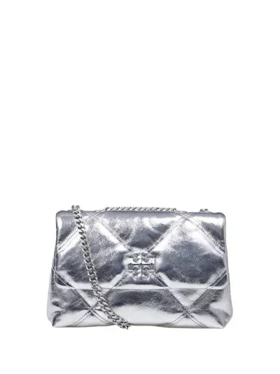 Tory Burch Small Kira Metallic Diamond Quilted Convertible Shoulder Bag In Silver