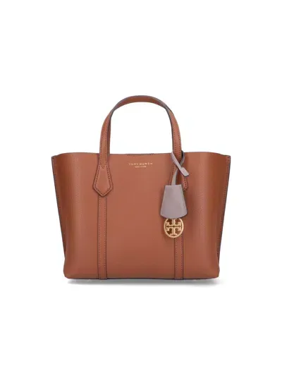 Tory Burch Perry Small Shopping Bag In Grained Leather In Brown