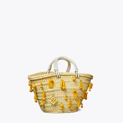 Tory Burch Small Raffia Embroidered Tote In Cassia