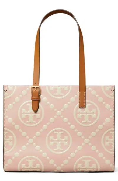 Tory Burch Small T Monogram Contrast Embossed Tote In Blush