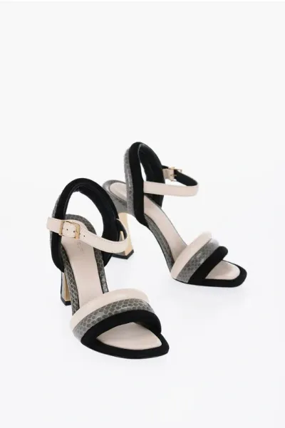 Tory Burch Snake-leather And Velvet Puffed Up Ankle Strap Sandals With In Black