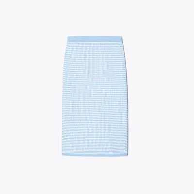 Tory Burch Striped Stitch Cotton Midi Skirt In Blue And White