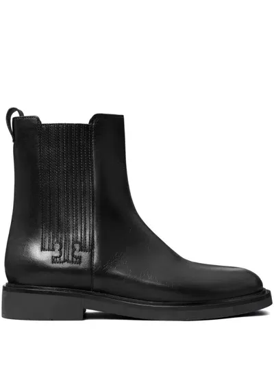 Tory Burch T Leather Chelsea Ankle Booties In Black