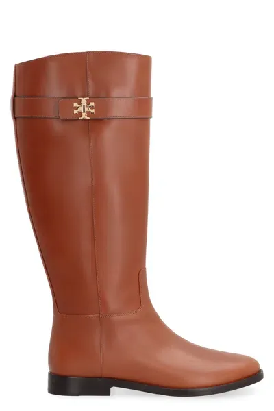 Tory Burch T Lock Leather Boots In Brown