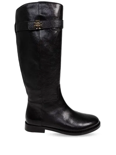 Tory Burch T-lock Leather Riding Boots In Black