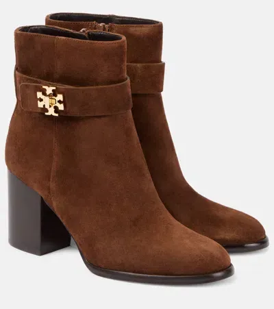 Tory Burch T Lock Suede Ankle Boots In Brown