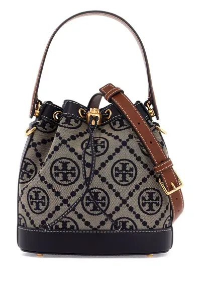 Tory Burch T Monogram Bucket Bag In Beige, Blue, Brown