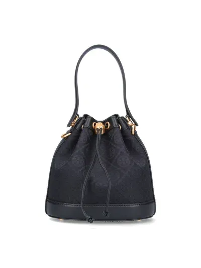 Tory Burch "t Monogram" Bucket Bag In Black  