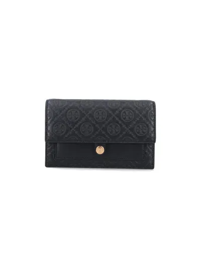 Tory Burch "t Monogram" Chain Wallet In Black  