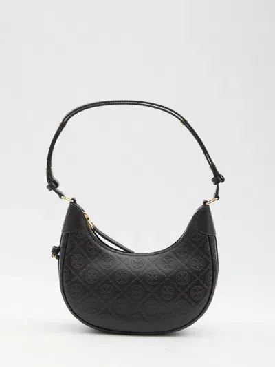 Tory Burch T Monogram Crescent Bag In Black