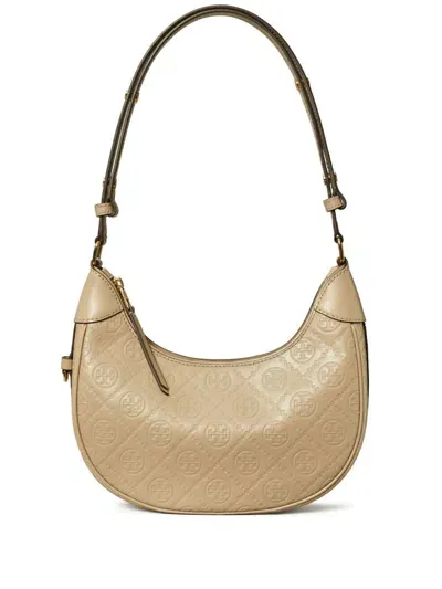 Tory Burch T Monogram Crescent Shoulder Bag In Neutrals