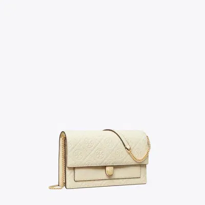 Tory Burch T Monogram Debossed Chain Wallet In Light Cream