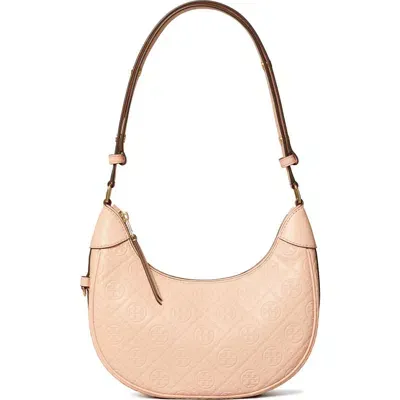 Tory Burch T Monogram Crescent Bag In Blush