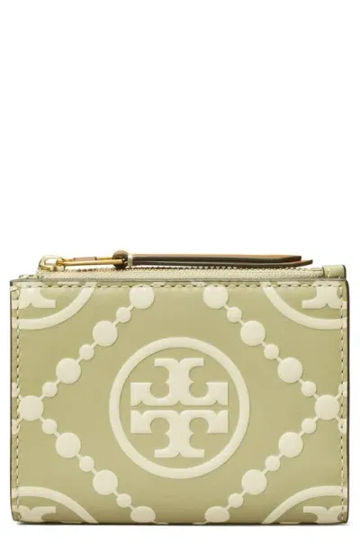 Tory Burch T Monogram Contrast Embossed Bi-fold Wallet In Olive Sprig