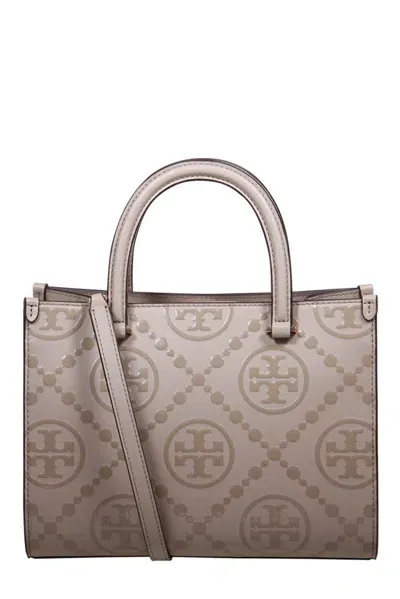 Tory Burch T Monogram Embossed Tote Bag In Grey