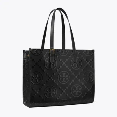 Tory Burch T Monogram Embossed Tote In Black