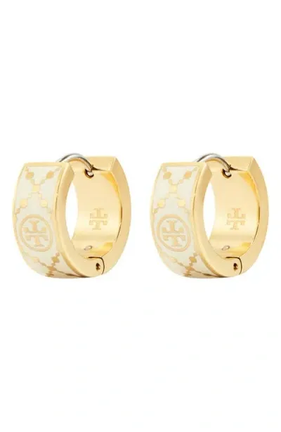 Tory Burch T-monogram Hoop Earrings In Gold