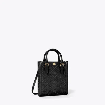 Tory Burch T Monogram Leather Mini Tote In Black