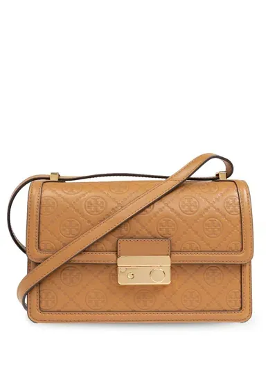 Tory Burch T Monogram Leather Shoulder Bag In Brown