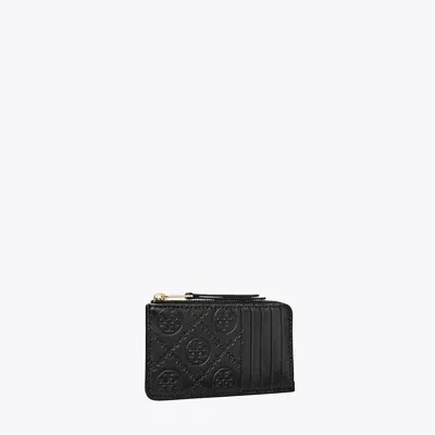 Tory Burch T Monogram Leather Zip Card Case In Black