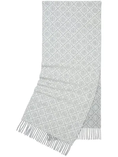 Tory Burch T Monogram Scarf In Grey