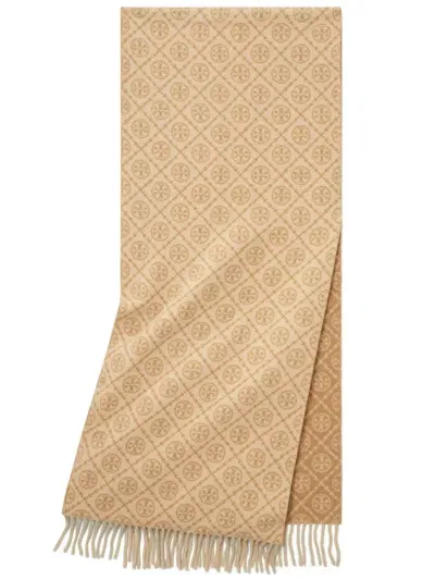 Tory Burch T Monogram Scarf In Neutrals