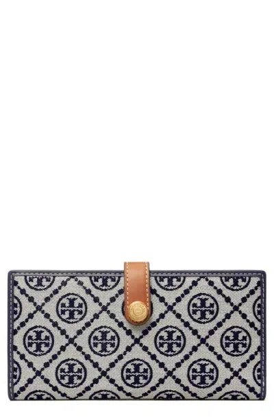 Tory Burch T Monogram Slim Wallet In Tory Navy/gold